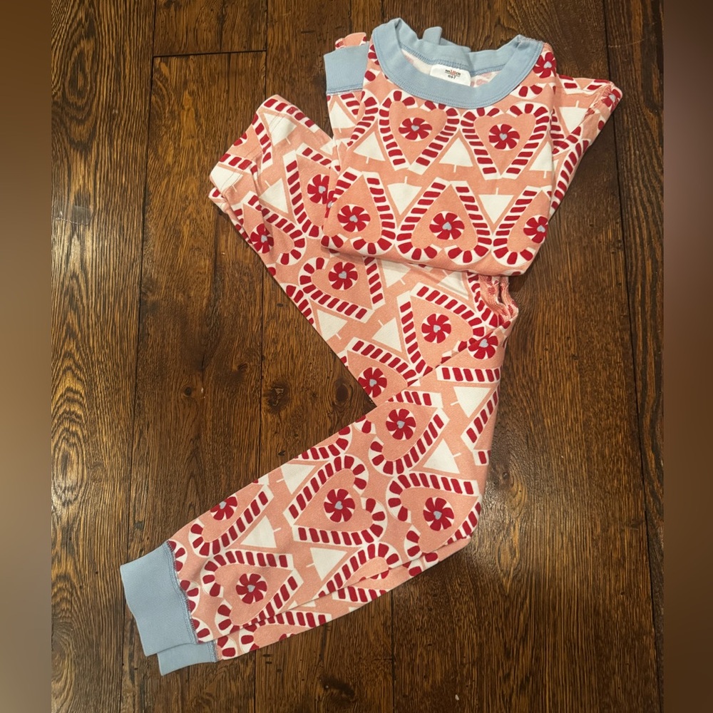 Hanna Andersson long sleeved candy cane heart pajamas.
